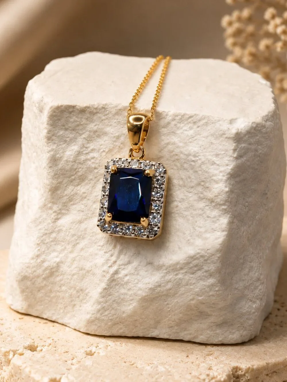 Midnight Sapphire Halo Necklace